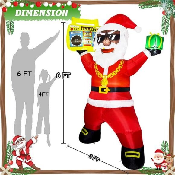 6FT Black Santa Blow up Yard Decoration with Gift Box and Speaker LED Lights - Picture 3 of 7
